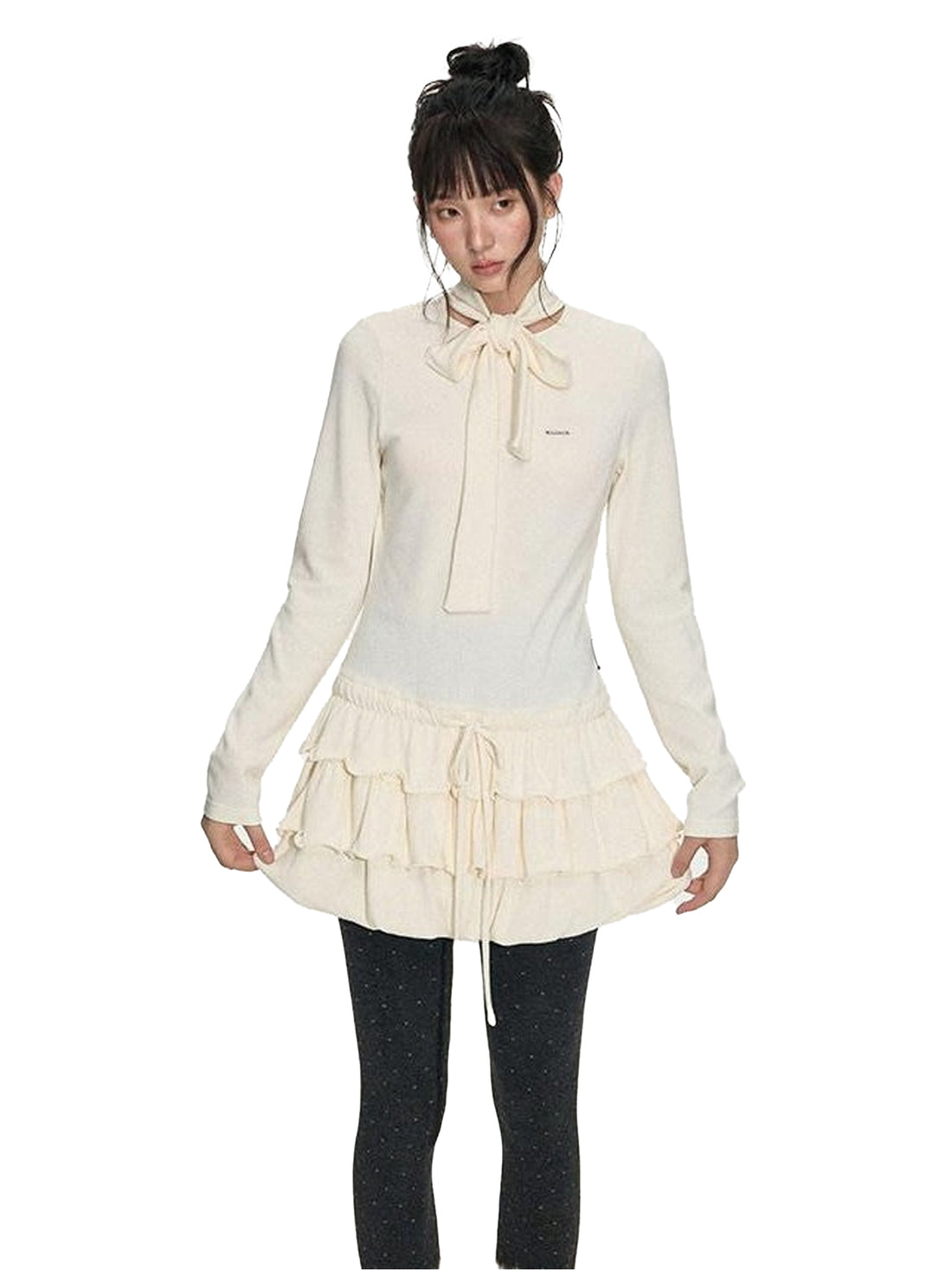 NAPSNAPS Bubble Hem Tie Neck Knit A Line Women&