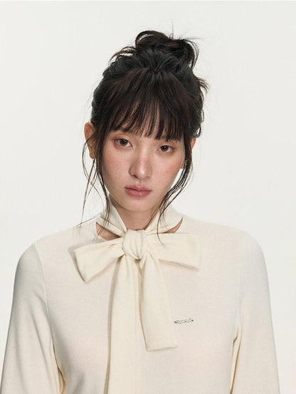 NAPSNAPS Bubble Hem Tie Neck Knit A Line Women&