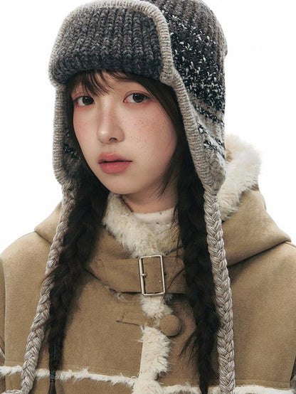 NAPSNAPS Camel Hooded Faux Shearling Patchwork Women&