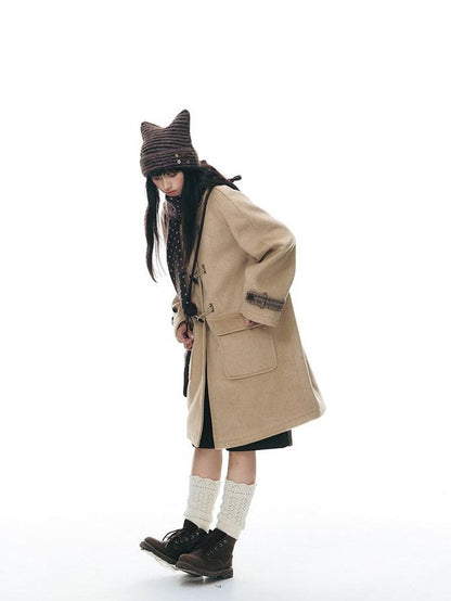 NAPSNAPS Cat Ear Handmade Button Striped Thickened Women&