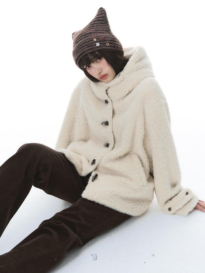 NAPSNAPS Cat Ear Handmade Button Striped Thickened Women&