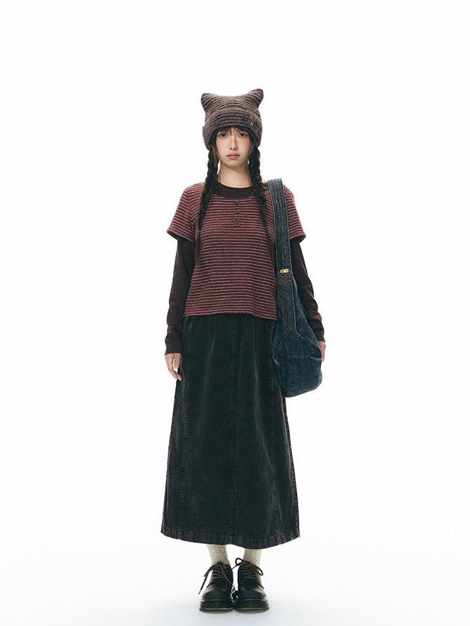NAPSNAPS Cat Ear Handmade Button Striped Thickened Women&