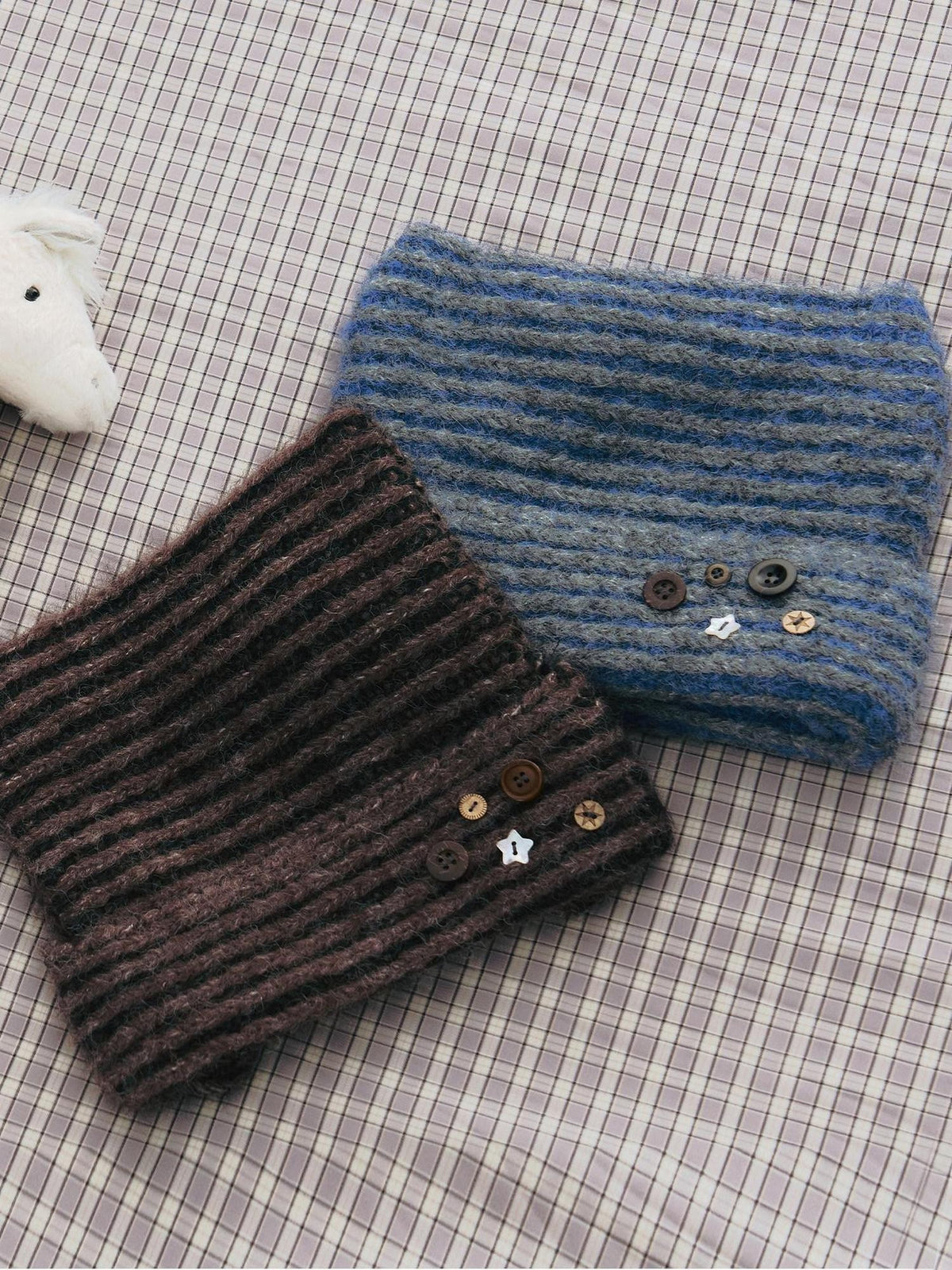 NAPSNAPS Cat Ear Handmade Button Striped Thickened Women&