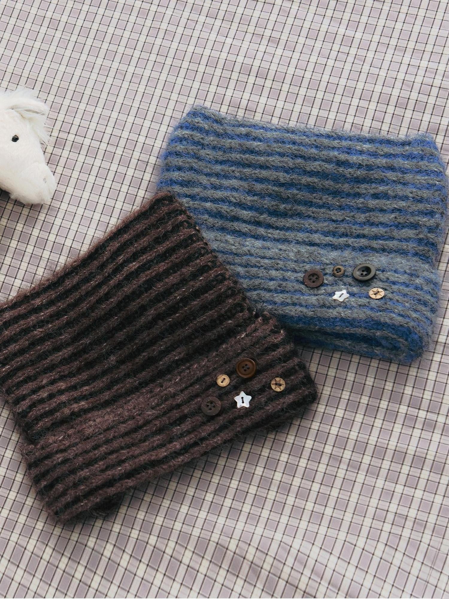 NAPSNAPS Cat Ear Handmade Button Striped Thickened Women&