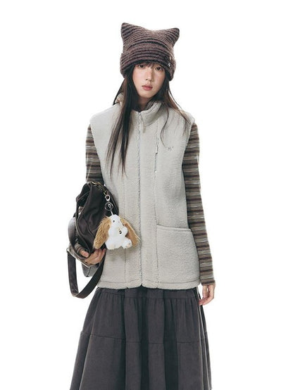 NAPSNAPS Cat Ear Handmade Button Striped Thickened Women&