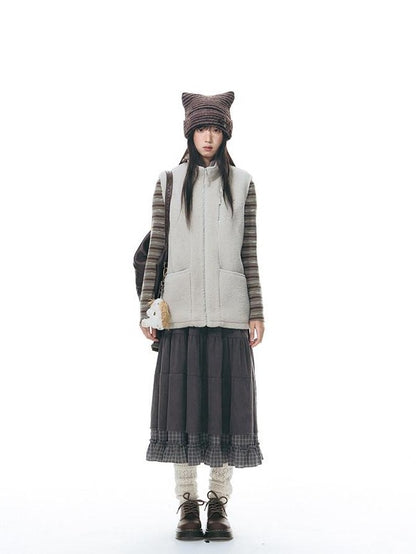 NAPSNAPS Cat Ear Handmade Button Striped Thickened Women&