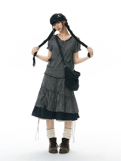 NAPSNAPS Checked Asymmetric Placket Ruffle Women&