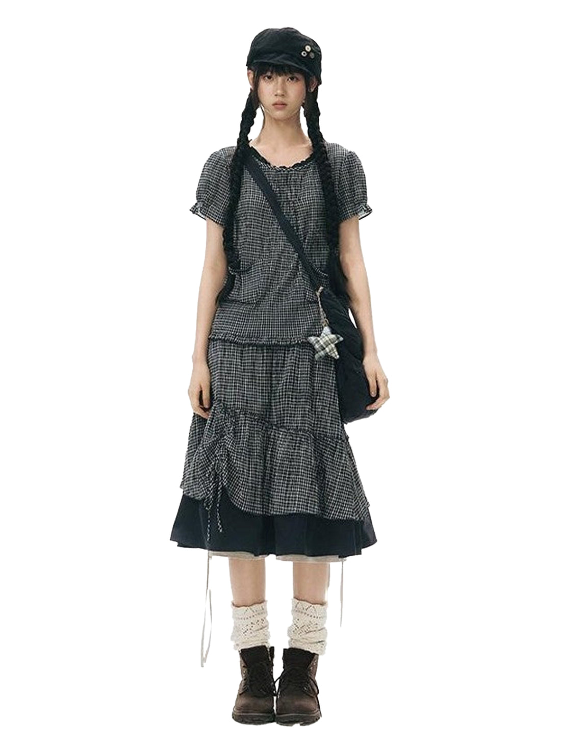 NAPSNAPS Checked Asymmetric Placket Ruffle Women&