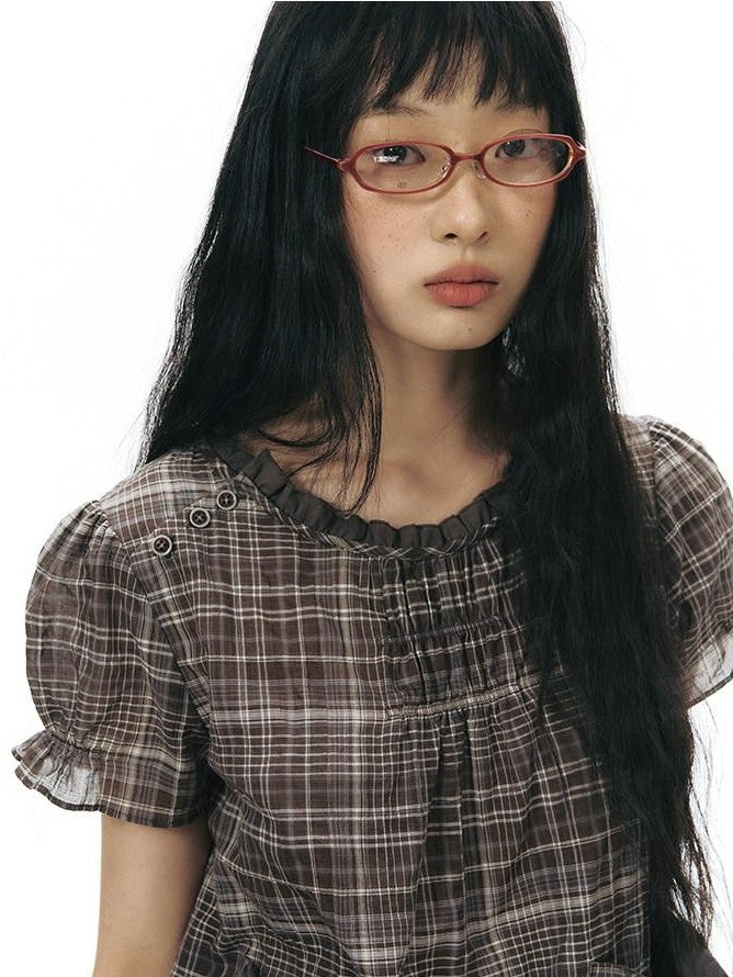 NAPSNAPS Checked Asymmetric Placket Ruffle Women&