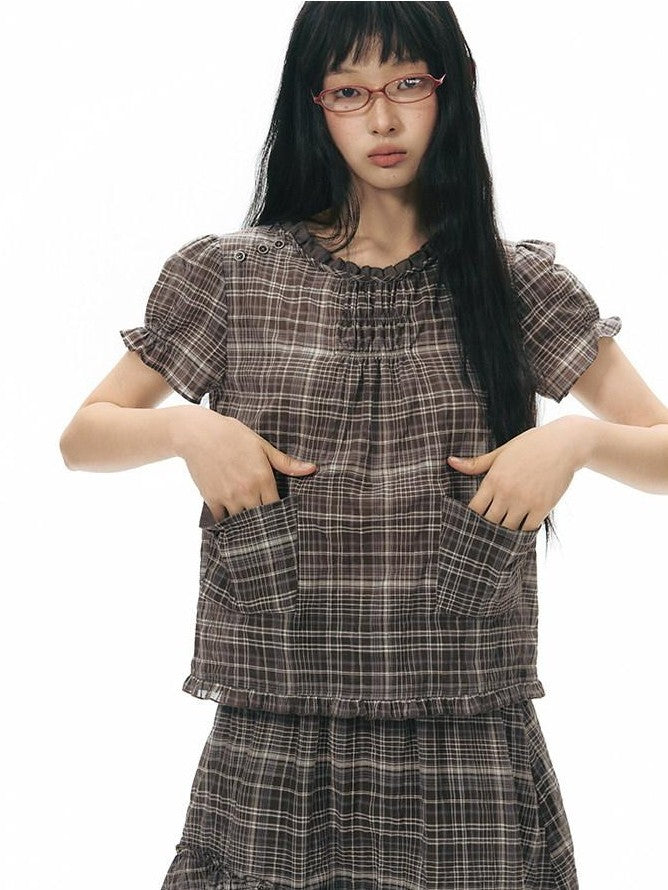 NAPSNAPS Checked Asymmetric Placket Ruffle Women&