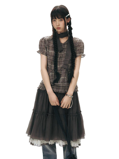 NAPSNAPS Checked Asymmetric Placket Ruffle Women&