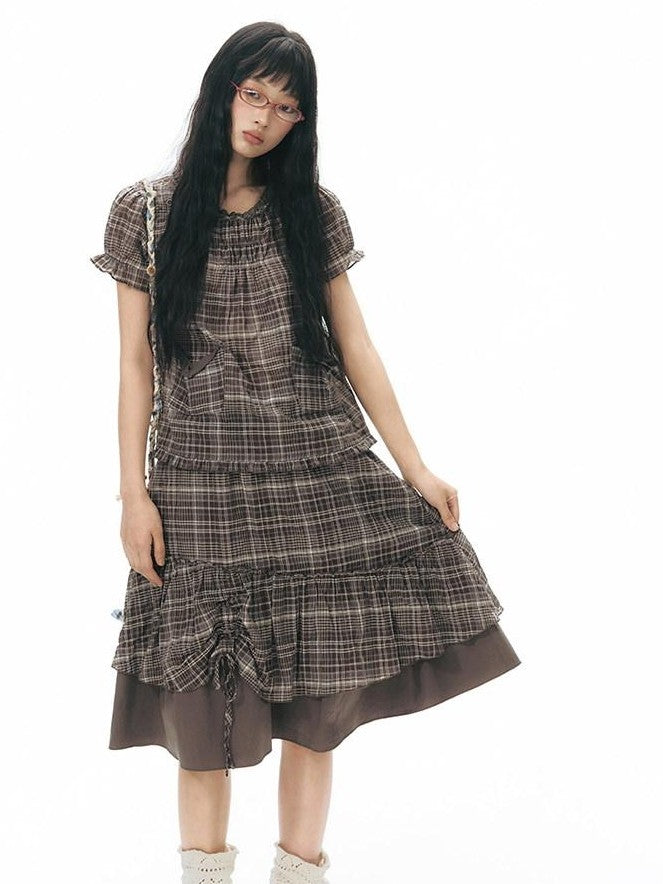 NAPSNAPS Checked Asymmetric Placket Ruffle Women&