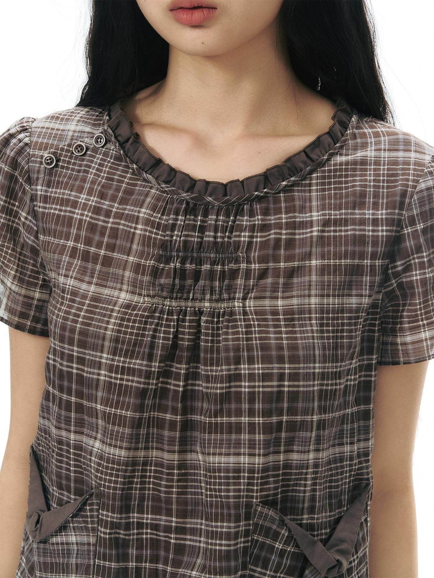 NAPSNAPS Checked Asymmetric Placket Ruffle Women&