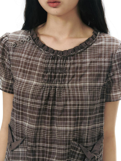 NAPSNAPS Checked Asymmetric Placket Ruffle Women&