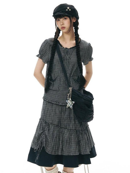 NAPSNAPS Checked Asymmetric Placket Ruffle Women&