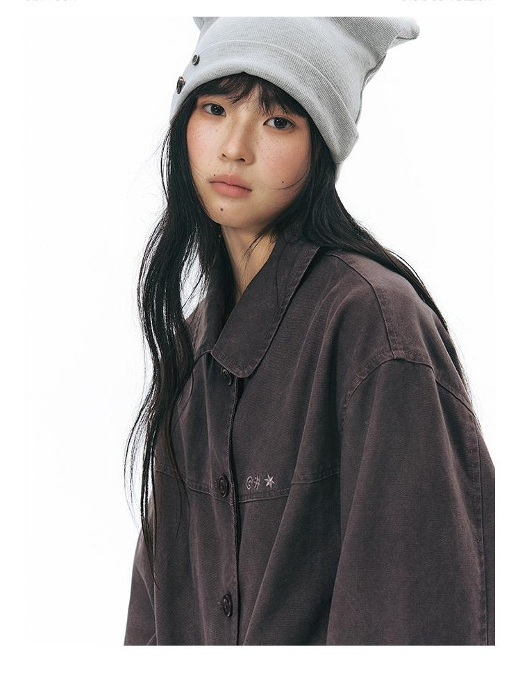 NAPSNAPS Chest Embroidered Vintage Loose Fit Cotton Women&