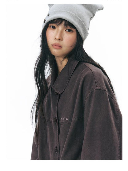 NAPSNAPS Chest Embroidered Vintage Loose Fit Cotton Women&