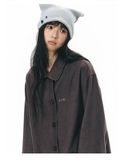 NAPSNAPS Chest Embroidered Vintage Loose Fit Cotton Women&