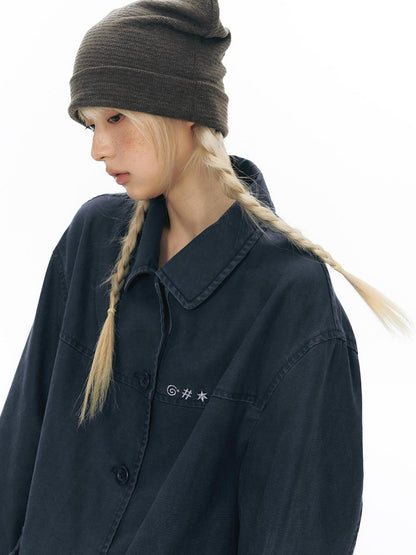 NAPSNAPS Chest Embroidered Vintage Loose Fit Cotton Women&