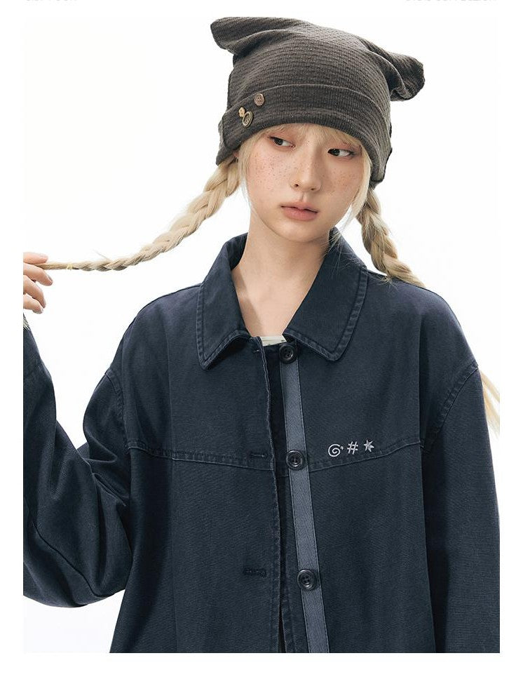 NAPSNAPS Chest Embroidered Vintage Loose Fit Cotton Women&