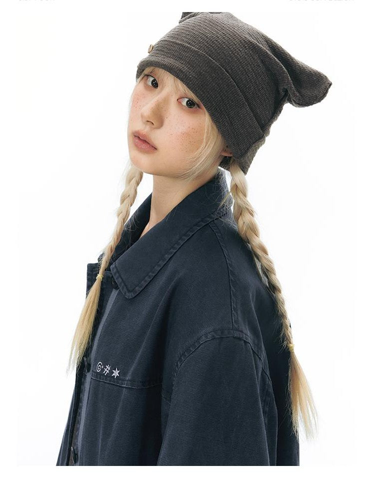 NAPSNAPS Chest Embroidered Vintage Loose Fit Cotton Women&