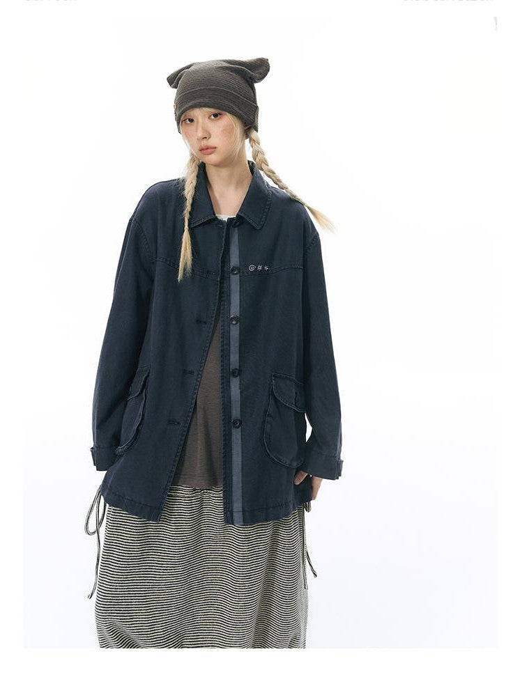 NAPSNAPS Chest Embroidered Vintage Loose Fit Cotton Women&