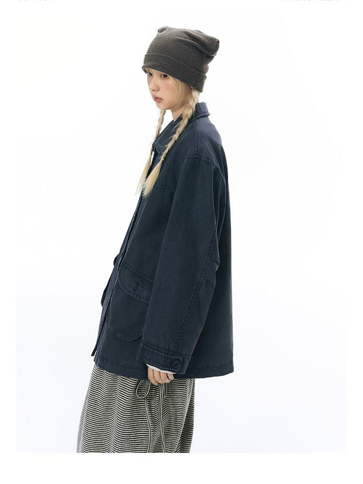 NAPSNAPS Chest Embroidered Vintage Loose Fit Cotton Women&