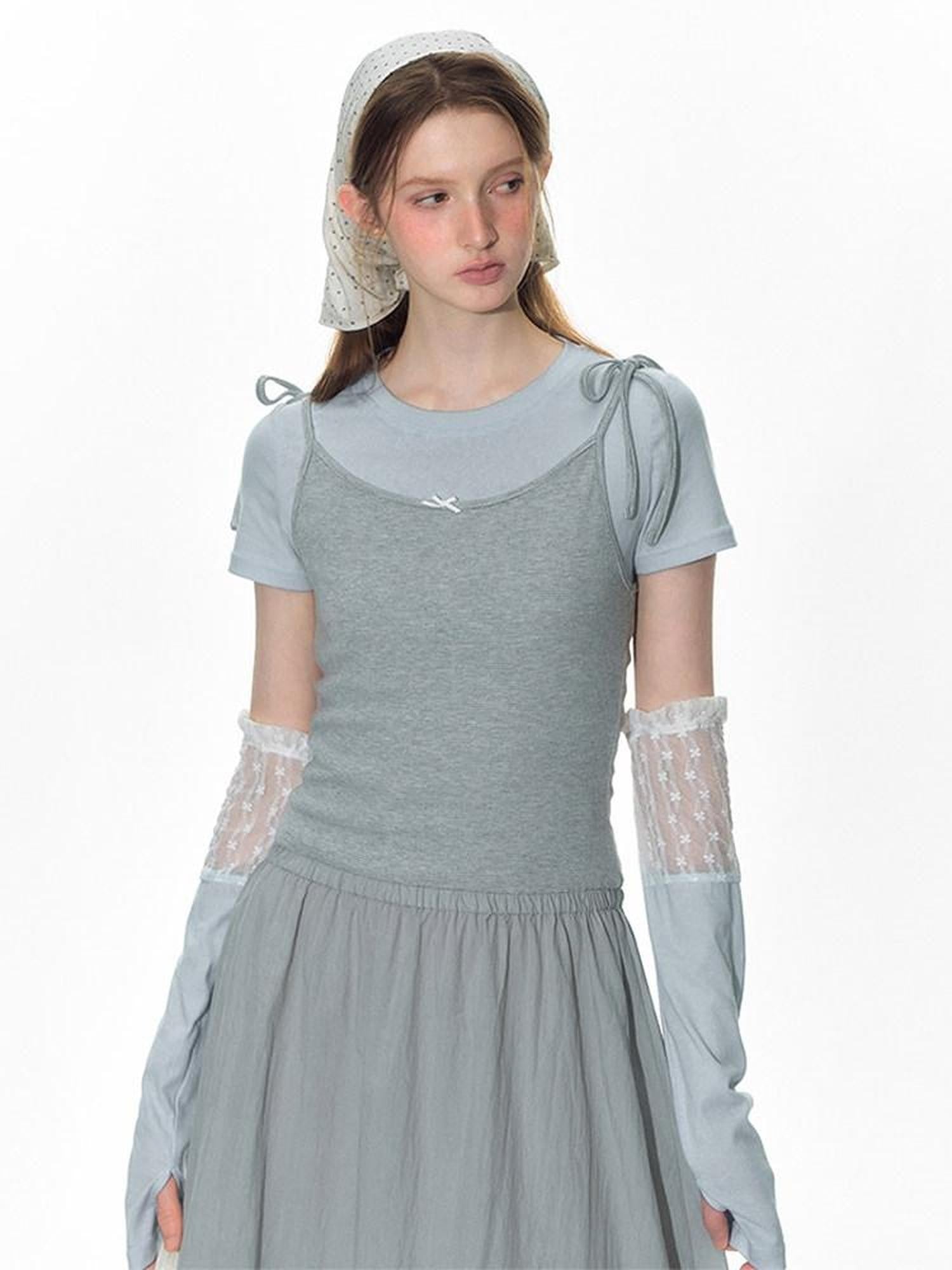 NAPSNAPS Cloud Sky Blue Lace Panel Embroidered Women&