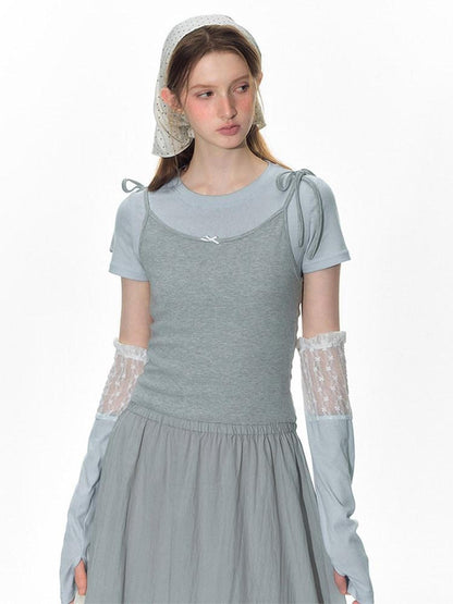 NAPSNAPS Cloud Sky Blue Lace Panel Embroidered Women&