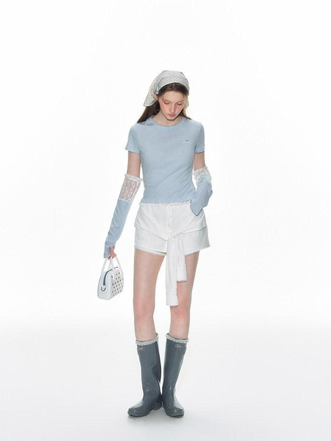 NAPSNAPS Cloud Sky Blue Lace Panel Embroidered Women&