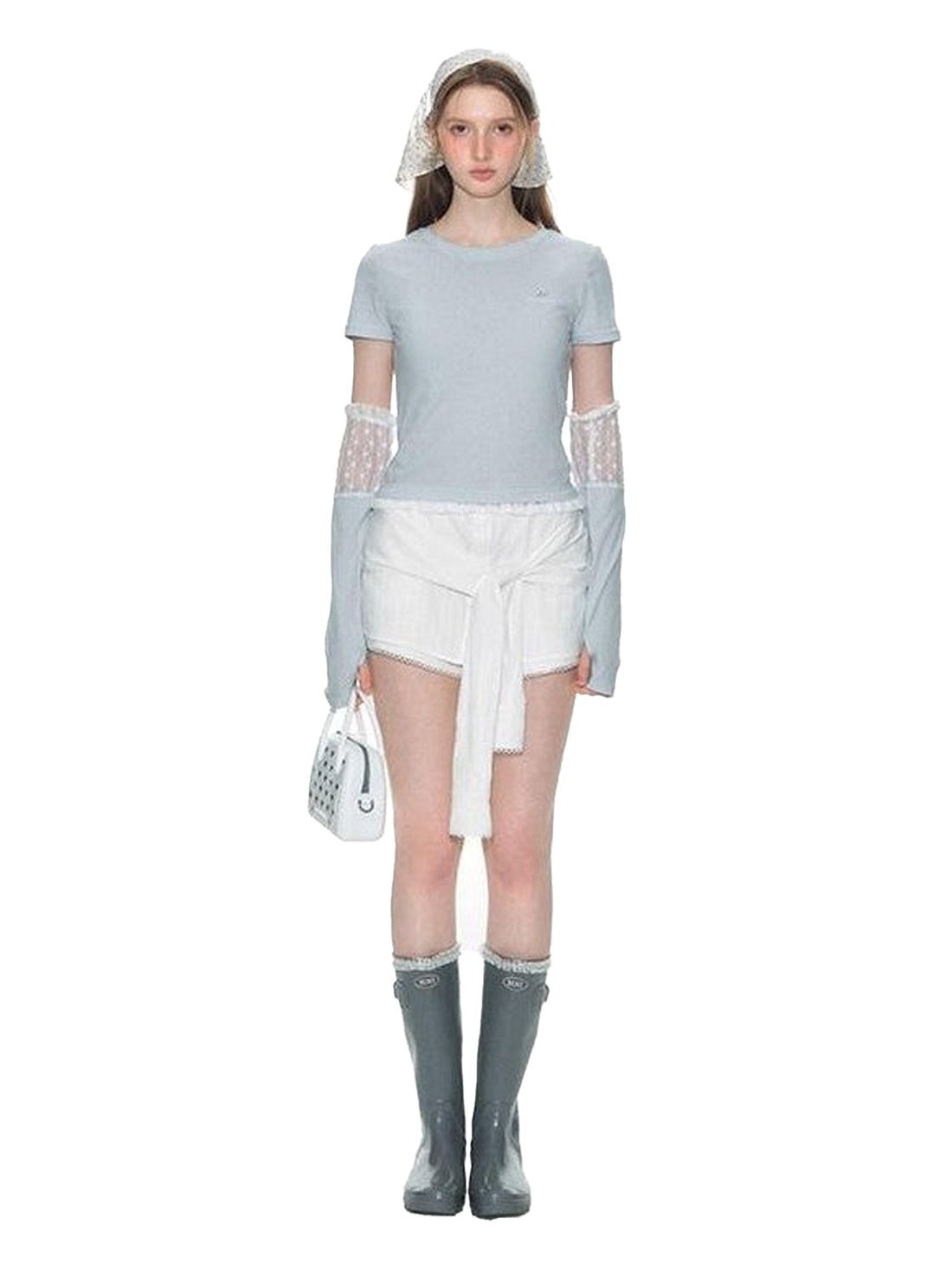 NAPSNAPS Cloud Sky Blue Lace Panel Embroidered Women&
