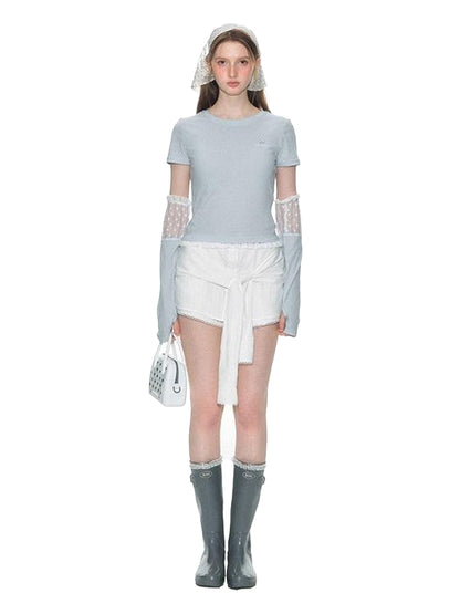 NAPSNAPS Cloud Sky Blue Lace Panel Embroidered Women&