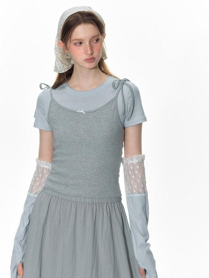 NAPSNAPS Cloud Sky Blue Lace Panel Embroidered Women&