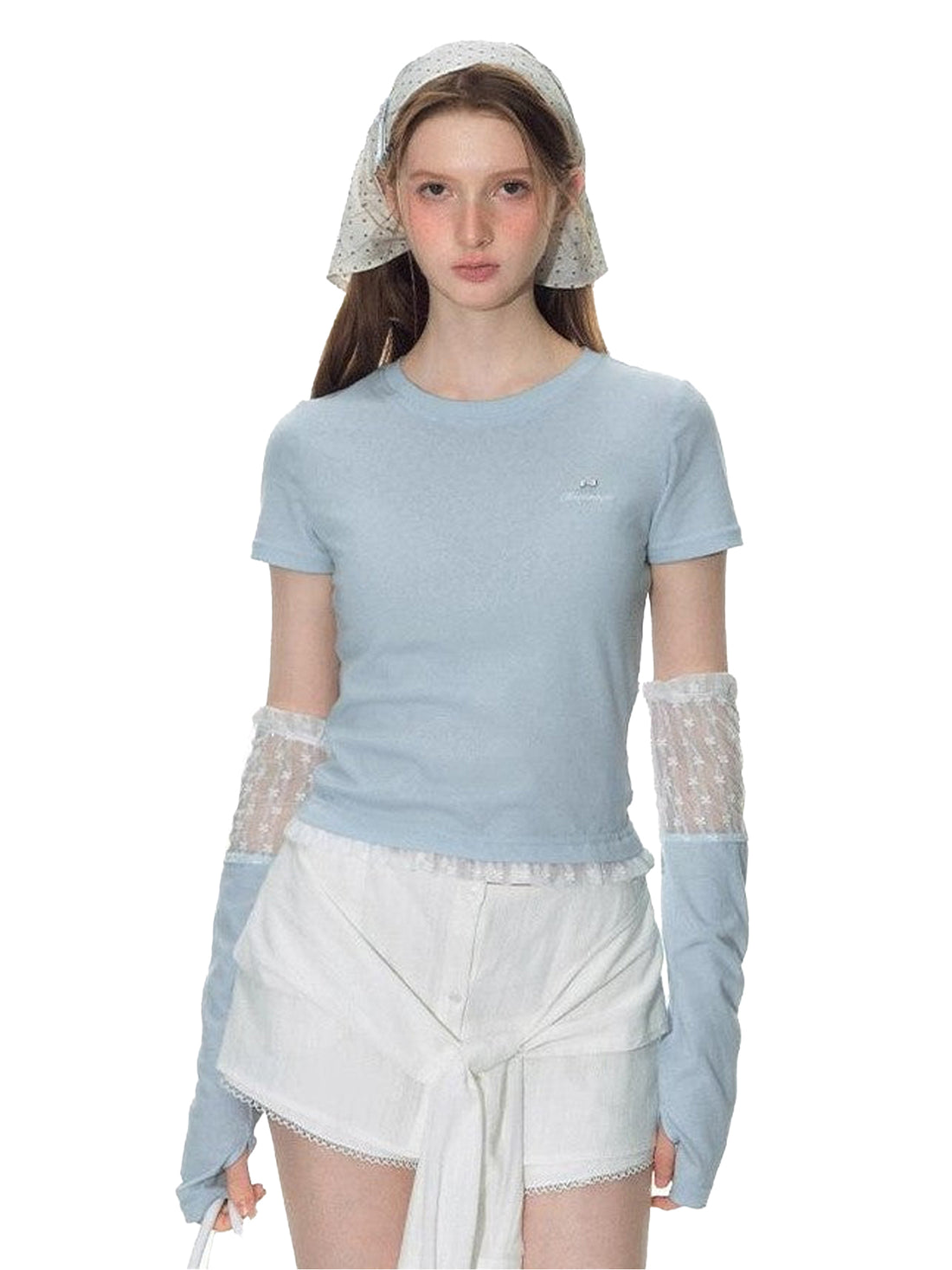 NAPSNAPS Cloud Sky Blue Lace Panel Embroidered Women&