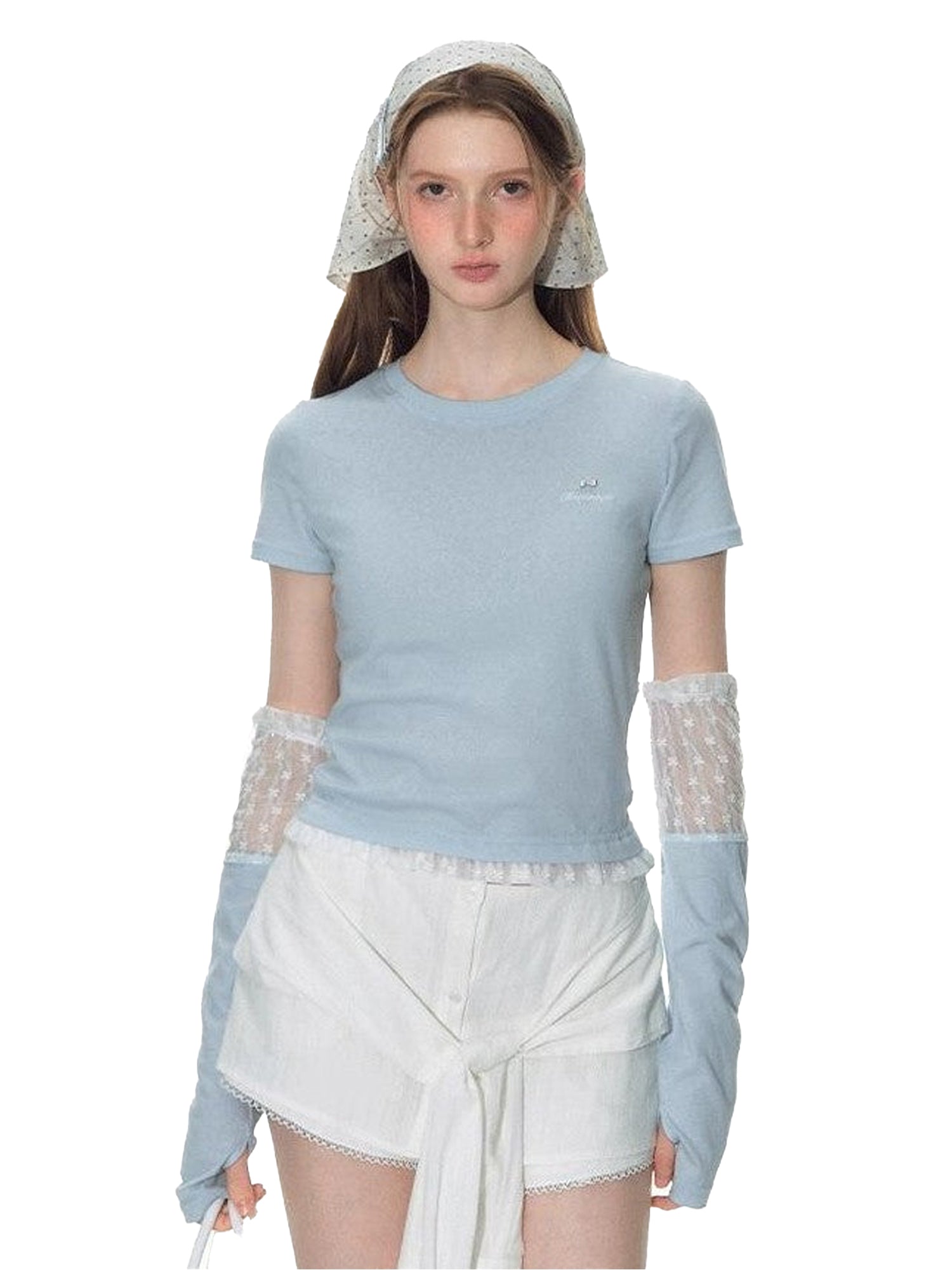 NAPSNAPS Cloud Sky Blue Lace Panel Embroidered Women&