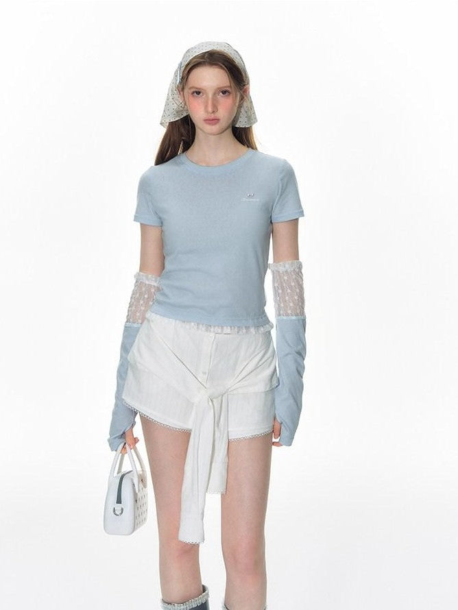 NAPSNAPS Cloud Sky Blue Lace Panel Embroidered Women&