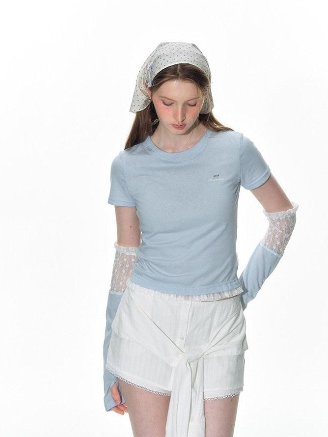 NAPSNAPS Cloud Sky Blue Lace Panel Embroidered Women&