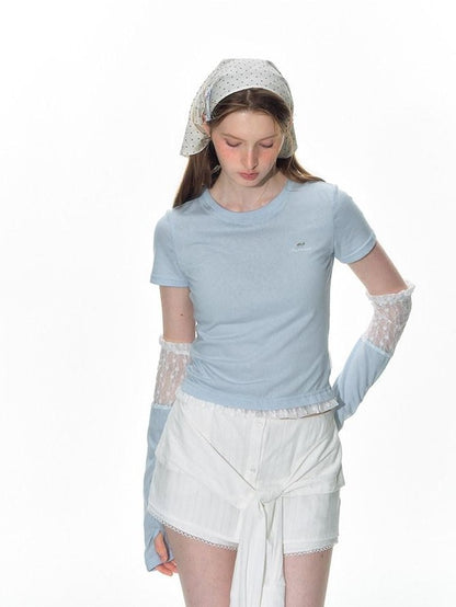 NAPSNAPS Cloud Sky Blue Lace Panel Embroidered Women&