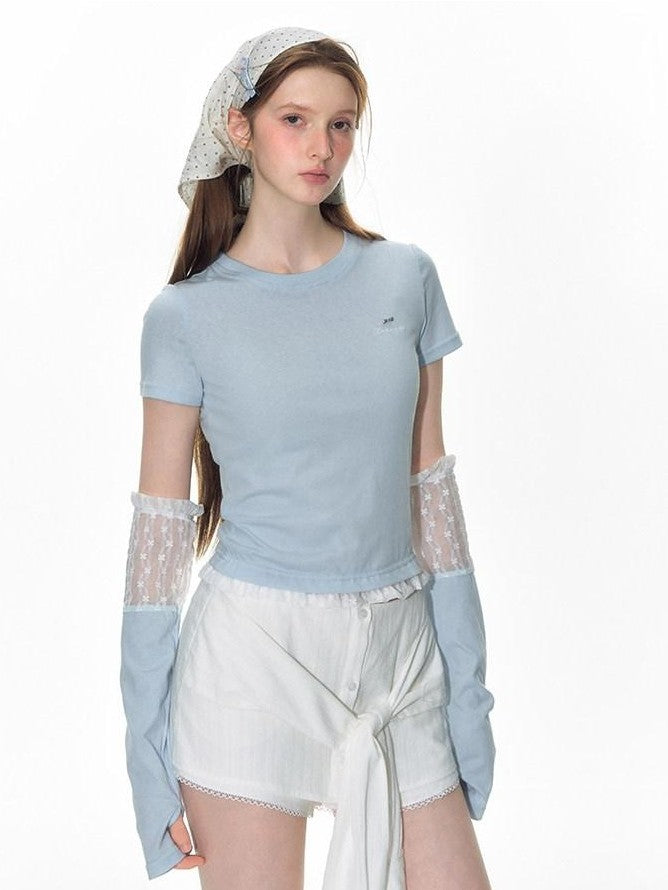 NAPSNAPS Cloud Sky Blue Lace Panel Embroidered Women&