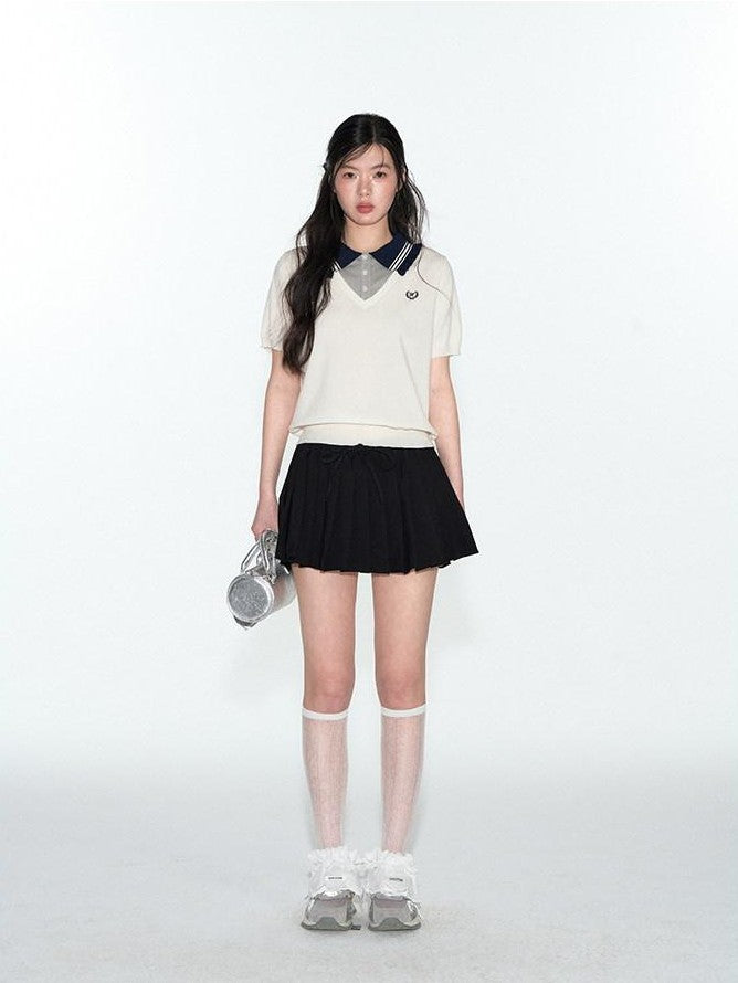 NAPSNAPS College Faux Layered Polo Collar Knit Women&