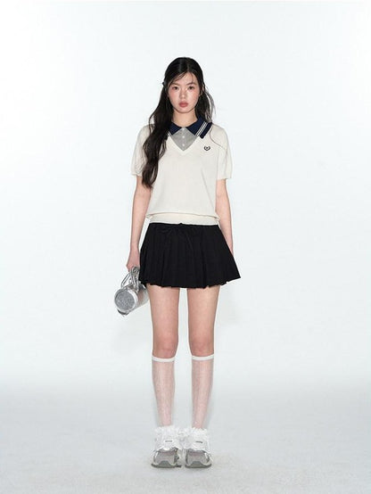 NAPSNAPS College Faux Layered Polo Collar Knit Women&
