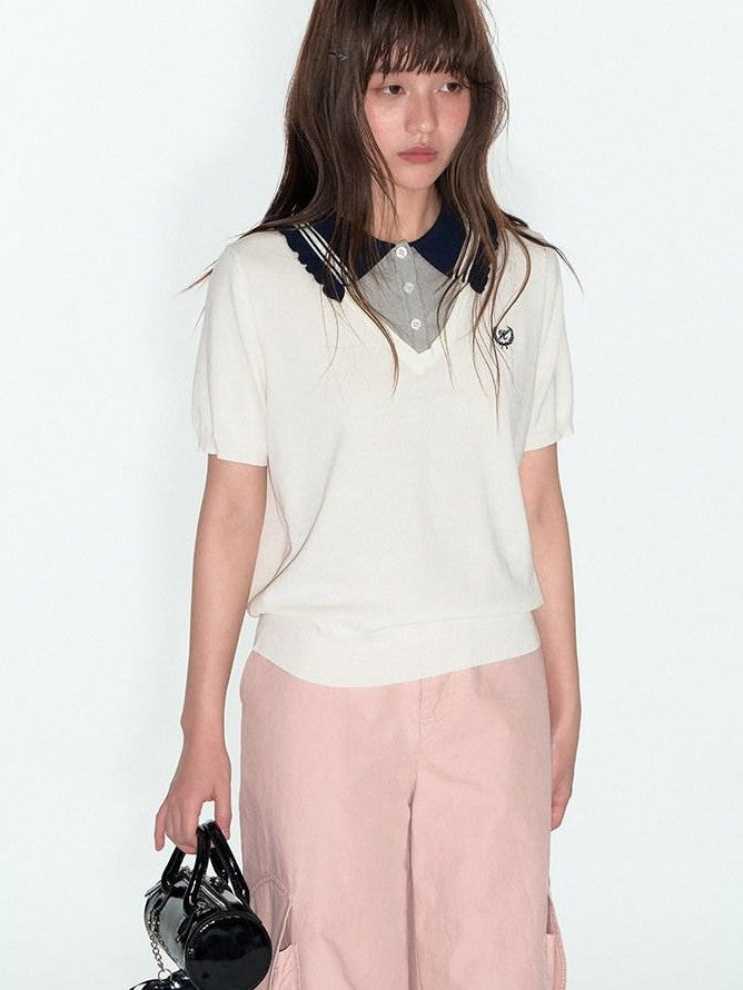 NAPSNAPS College Faux Layered Polo Collar Knit Women&