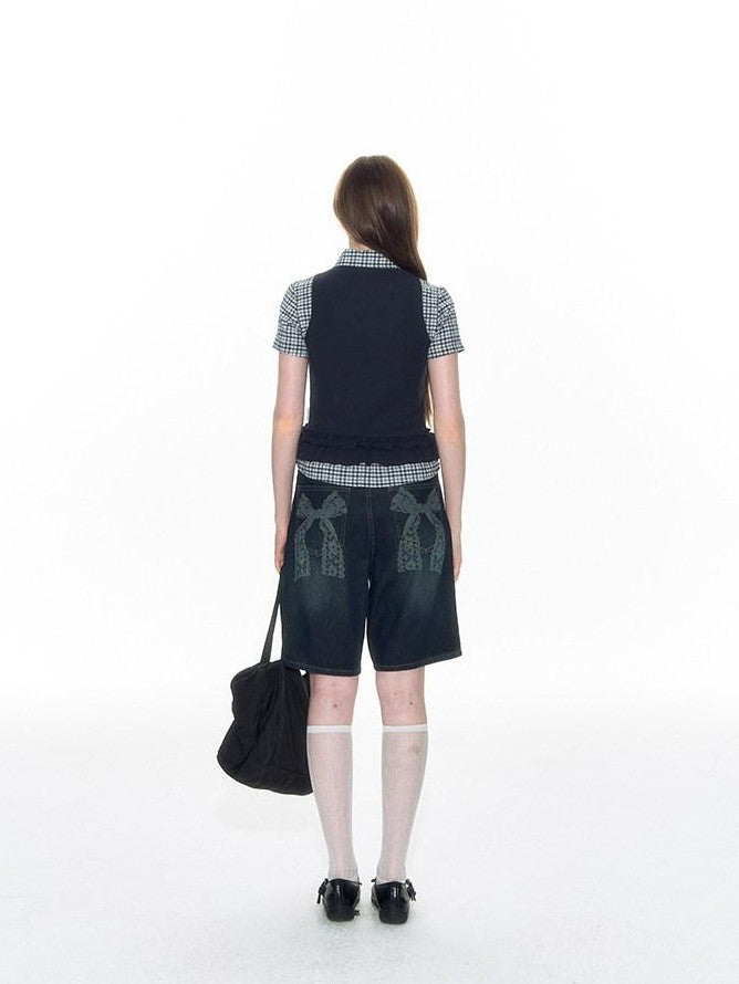 NAPSNAPS College Plaid Embroidered Faux Ruffle Polo Women&