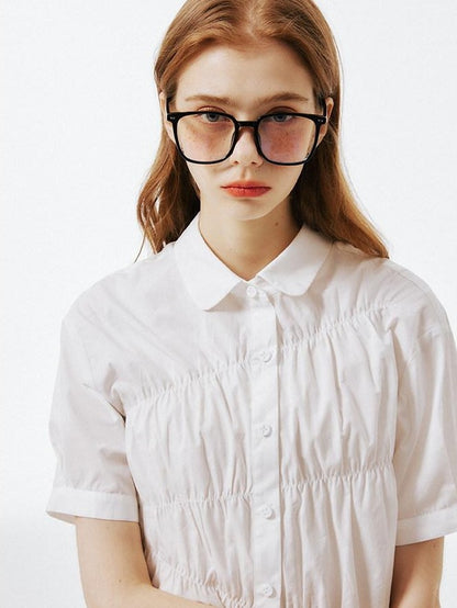 NAPSNAPS College Pleated Shirred Buttoned Women&