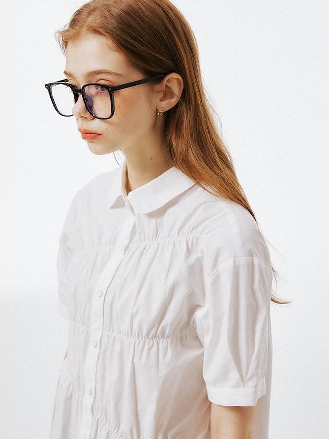 NAPSNAPS College Pleated Shirred Buttoned Women&