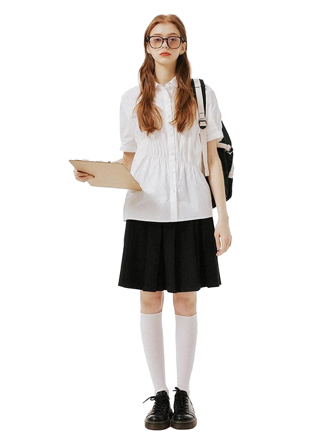 NAPSNAPS College Pleated Shirred Buttoned Women&