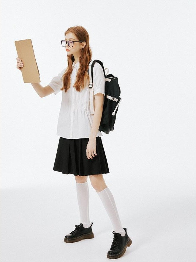 NAPSNAPS College Pleated Shirred Buttoned Women&