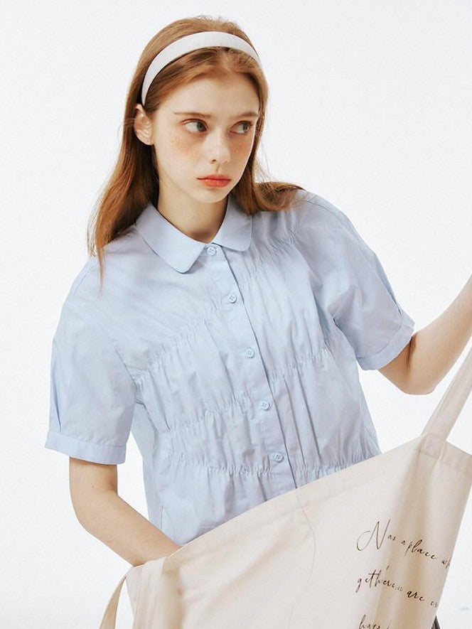 NAPSNAPS College Pleated Shirred Buttoned Women&