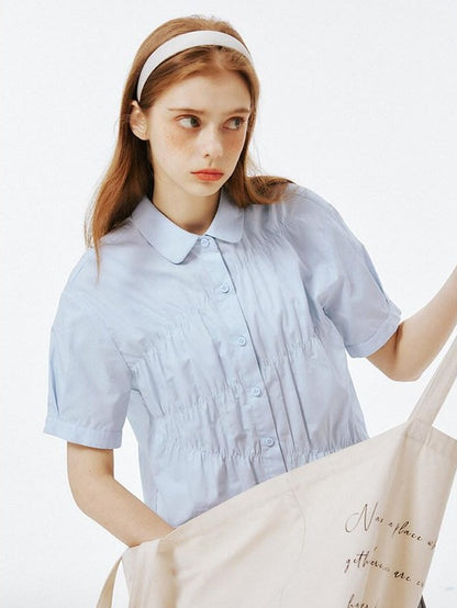 NAPSNAPS College Pleated Shirred Buttoned Women&