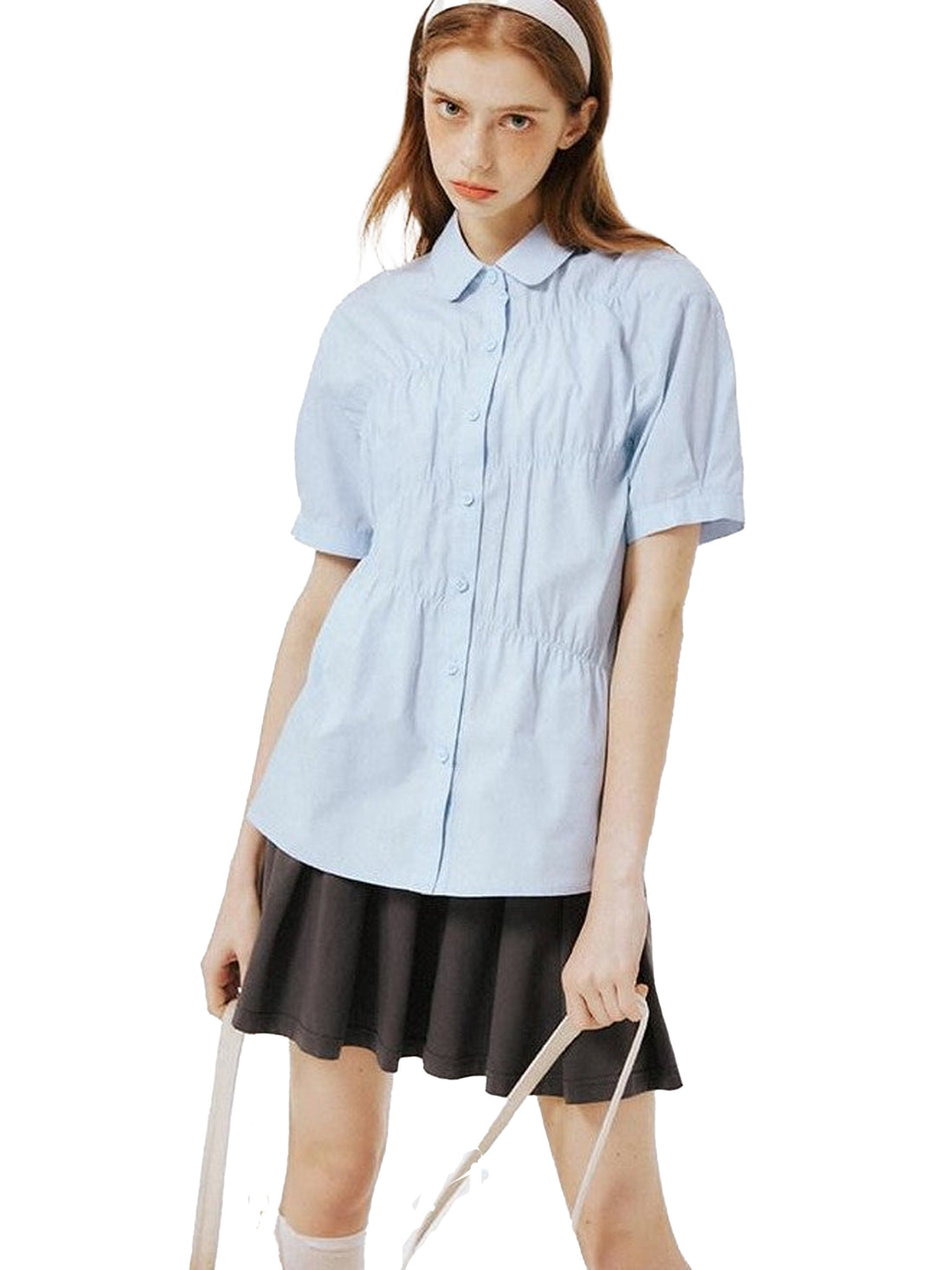 NAPSNAPS College Pleated Shirred Buttoned Women&